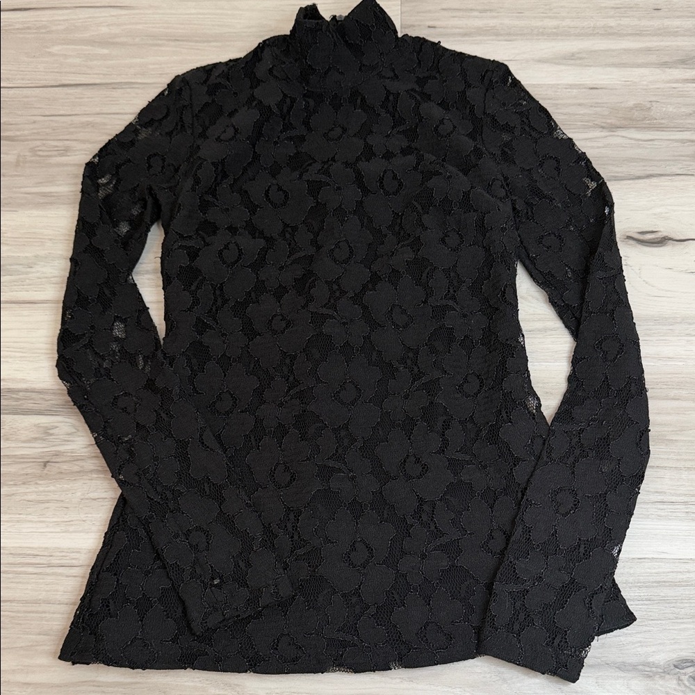 INC Elegant Black Lace Turtleneck Women's Top size XS